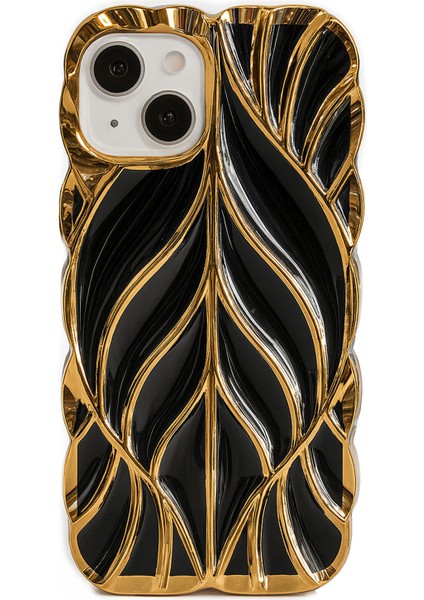 iPhone 15 Kılıf Yaprak Desenli Parlak Darbe Önleyici Silikon Kapak