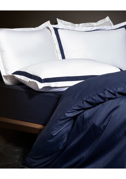 Jeanne King Size Bordürlü Saten Nevresim Takımı - Beyaz/lacivert fiyatları