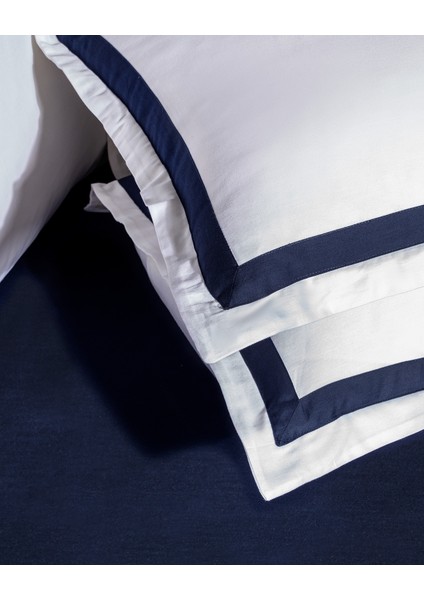 Jeanne King Size Bordürlü Saten Nevresim Takımı - Beyaz/lacivert fırsatları