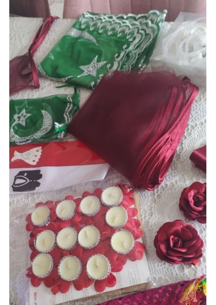 Kırmızı ve Pembe Süslü Kına Mumları Seti 12 Adet, Şık ve Zarif Tasarım. modelleri