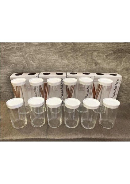 Vakumlu Cam Saklama Kabı Seti, 12 Parça, 2 Boy, Beyaz