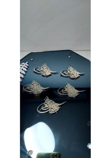 Şık Metal Tuğra, Osmanlı Tarzı, 4X3CM, Gri Renk, 40 Adet Set