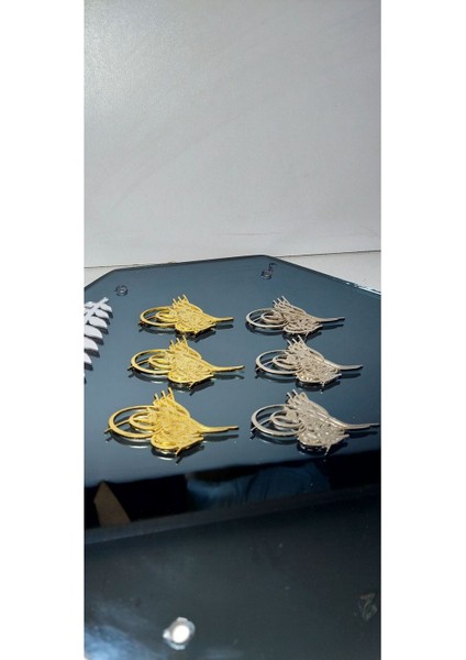 Şık Metal Tuğra, Osmanlı Tarzı, 4X3CM, Gri Renk, 40 Adet Set fırsatları