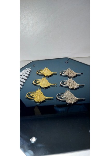 Şık Metal Tuğra, Osmanlı Tarzı, 4X3CM, Gri Renk, 40 Adet Set