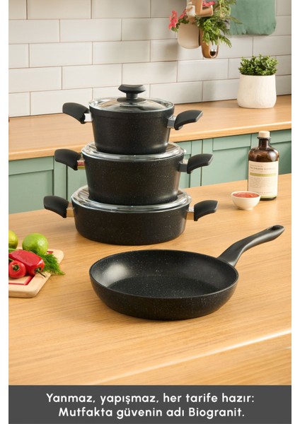 7 Parça Yapışmaz Tencere ve Tava Seti Siyah, Dayanıklı ve Şık Mutfak Takımı modelleri