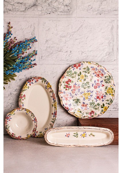 Renkli 14 Parça Porselen Kahvaltı Takımı Seti 6 Kişilik, Vintage Tuval Tasarımı fiyatları