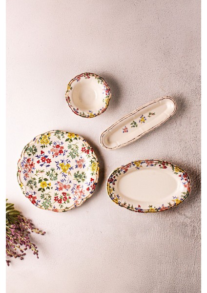 Renkli 14 Parça Porselen Kahvaltı Takımı Seti 6 Kişilik, Vintage Tuval Tasarımı modelleri