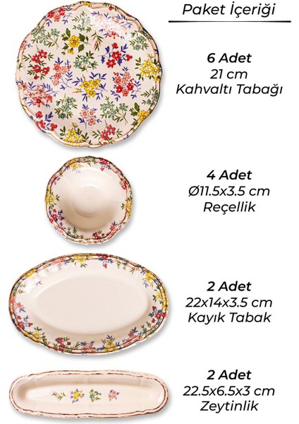 Renkli 14 Parça Porselen Kahvaltı Takımı Seti 6 Kişilik, Vintage Tuval Tasarımı fırsatları