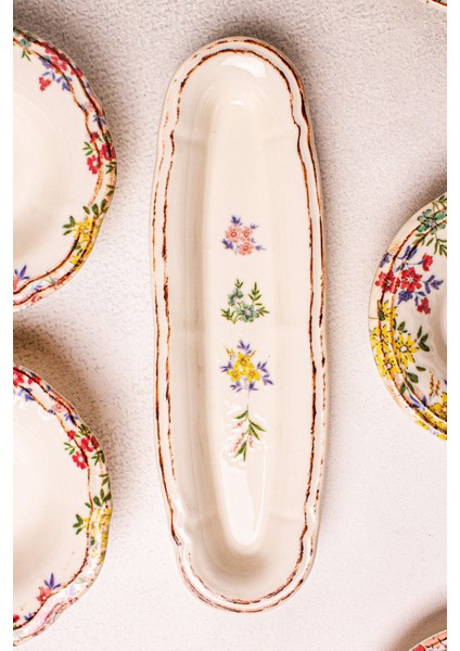 Renkli 14 Parça Porselen Kahvaltı Takımı Seti 6 Kişilik, Vintage Tuval Tasarımı