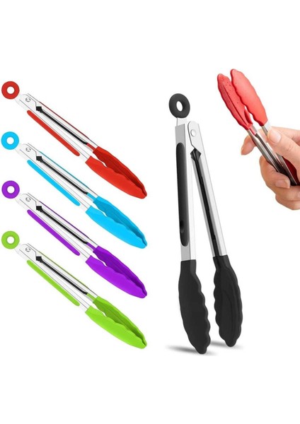 Siyah Metal Saplı Silikon Uçlu Kilitli Kızartma Maşası, Pratik ve Dayanıklı Tasarım fiyatları