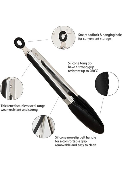 Siyah Metal Saplı Silikon Uçlu Kilitli Kızartma Maşası, Pratik ve Dayanıklı Tasarım modelleri