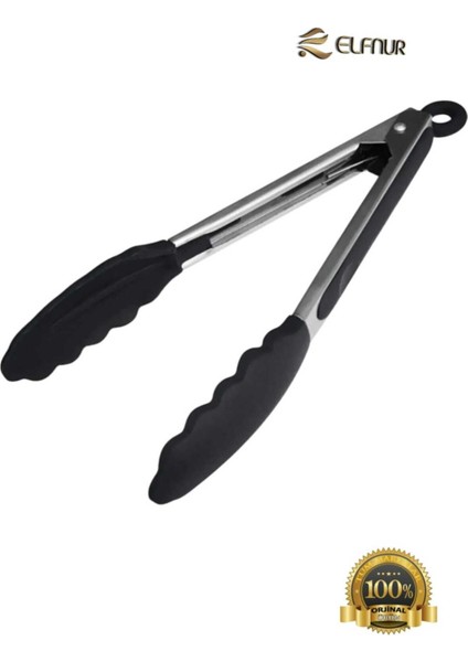 Siyah Metal Saplı Silikon Uçlu Kilitli Kızartma Maşası, Pratik ve Dayanıklı Tasarım fırsatları