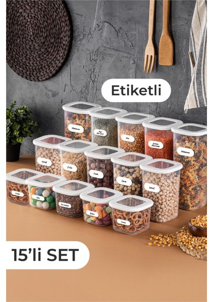 Kare Saklama Kabı Seti, 15 Parça, 3 Farklı Boyut, Pratik ve Şık Tasarım