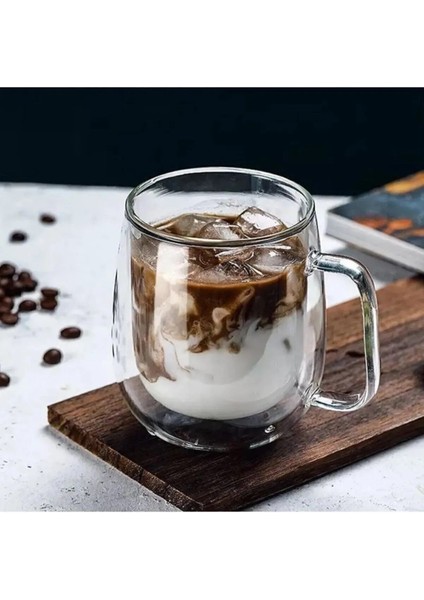 Turuncu 250 ml Çift Cidarlı Isı Yalıtımlı Kulplu Cam Kupa fiyatları
