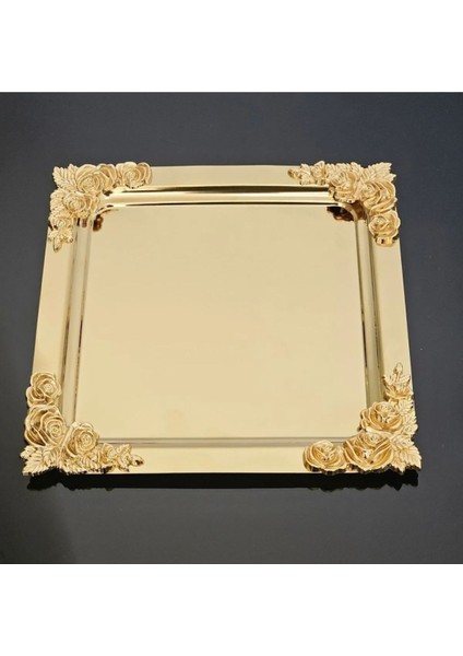 Altı Adet Gold Detaylı Paslanmaz Çelik Kahve Sunum Tepsisi Seti indirimleri