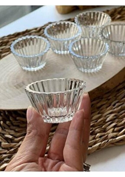 Şeffaf Mini 6'lı Cam Set, Reçellik, Kahve Yanına, Sosluk, Sunumluk, Gri Renk