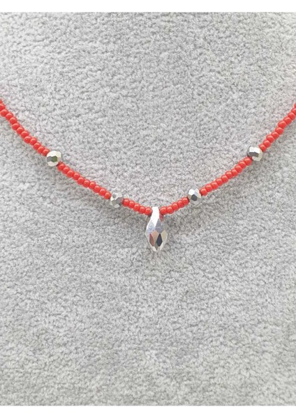 - 40 cm Kristal Taşlı Kırmızı Kolye/hediyelik Kolye/özel Tasarım Hediyelik