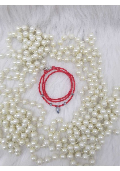 - 40 cm Kristal Taşlı Kırmızı Kolye/hediyelik Kolye/özel Tasarım Hediyelik fırsatları