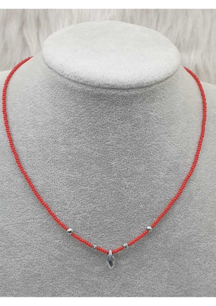 - 40 cm Kristal Taşlı Kırmızı Kolye/hediyelik Kolye/özel Tasarım Hediyelik indirimleri