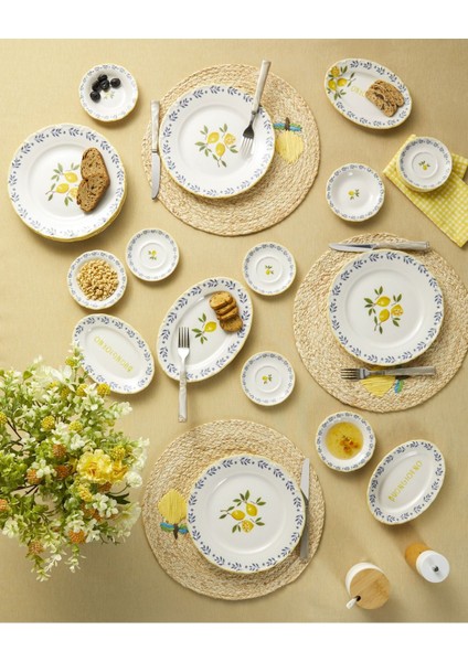 Şık 20 Parça Sarı Porselen Kahvaltı Takımı, 6 Kişilik Set
