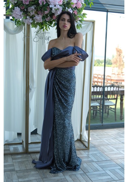 Indigo Pul Payet Detaylı Yırtmaçlı Abiye 9705321.98 fırsatları