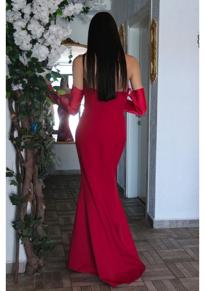 Kırmızı Göğüs Taş Işleme Detaylı Drapeli Abiye 9705446.08 fırsatları