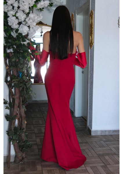 Kırmızı Göğüs Taş Işleme Detaylı Drapeli Abiye 9705446.08 indirimleri