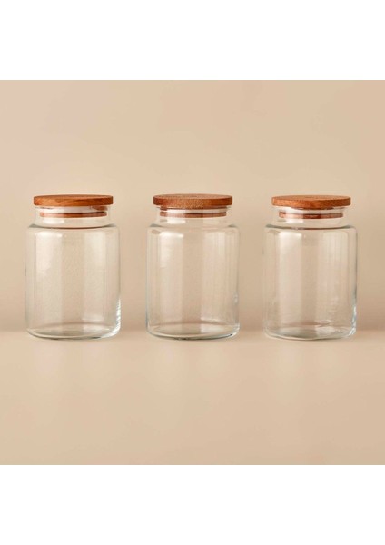 Turuncu Ahşap Kapaklı 3'lü Kavanoz Seti 890 Cc, Şık ve Kullanışlı Saklama Çözümleri