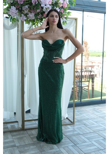 Zümrüt Pul Taş Işlemeli Straplez Balık Abiye 9705304.123 fırsatları