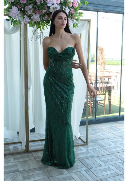 Zümrüt Pul Taş Işlemeli Straplez Balık Abiye 9705304.123 indirimleri