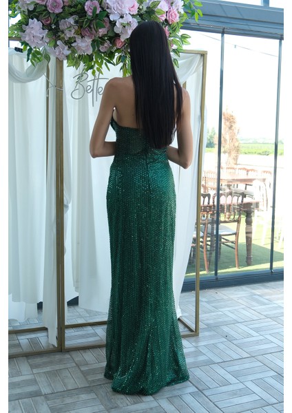 Zümrüt Pul Taş Işlemeli Straplez Balık Abiye 9705304.123