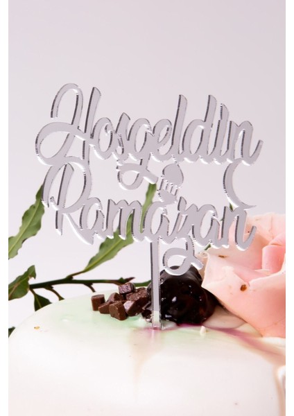 Hoşgeldin Ramazan Yazılı Pleksi Ayna, Gri Pasta Üstü, Bayram ve Dini Süsüler