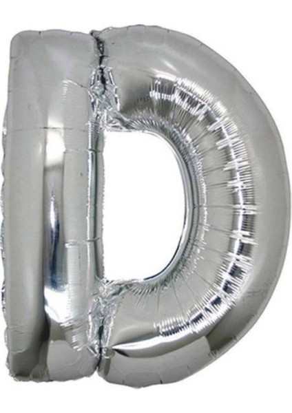 Metalik Gri Helyum Balon 40 Inç, 100CM, Gümüş Renkli Balon, D Harfi Tasarımı
