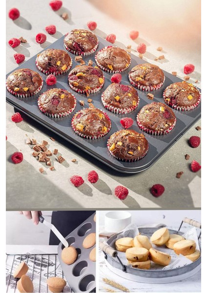 Gri 12'li Yanmaz Yapışmaz Muffin Kalıbı, Pratik ve Şık Kek Kalıbı Seti