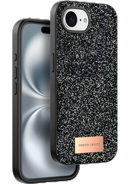 Onegif Apple iPhone 16E Bright Simli Kapak - Siyah