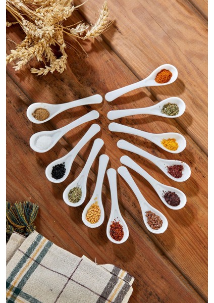 12'li Beyaz Reçel, Bal ve Baharat Kaşığı Gıdaya Uygun Plastik Set