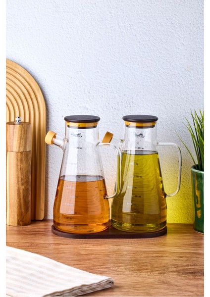 Şeffaf Cam Yağdanlık ve Sirkelik Takımı, 900 Ml, Akasya Kapaklı ve Standlı fiyatları