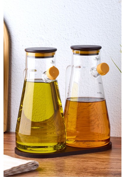 Şeffaf Cam Yağdanlık ve Sirkelik Takımı, 900 Ml, Akasya Kapaklı ve Standlı fırsatları