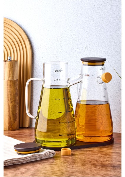 Şeffaf Cam Yağdanlık ve Sirkelik Takımı, 900 Ml, Akasya Kapaklı ve Standlı indirimleri