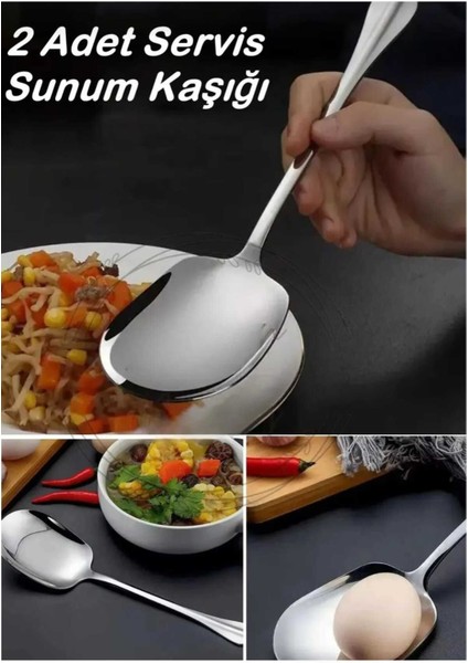 2'li Paslanmaz Çelik 21 cm Servis Salata ve Spatula Seti, Şık ve Dayanıklı