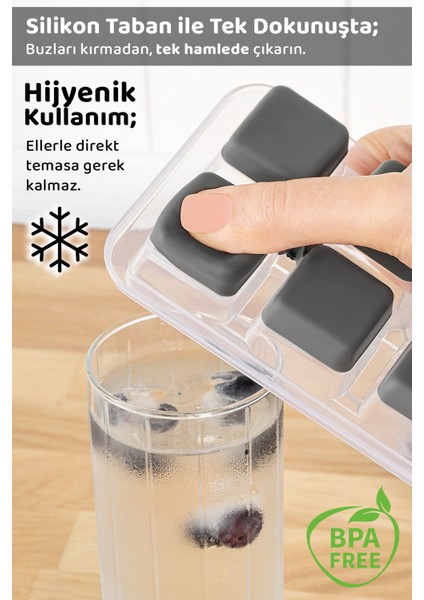 12 Hazneli Gri Silikon Buz Kalıbı, Kapaklı, Yapışmaz, Bas-Çıkart Özellikli fiyatları