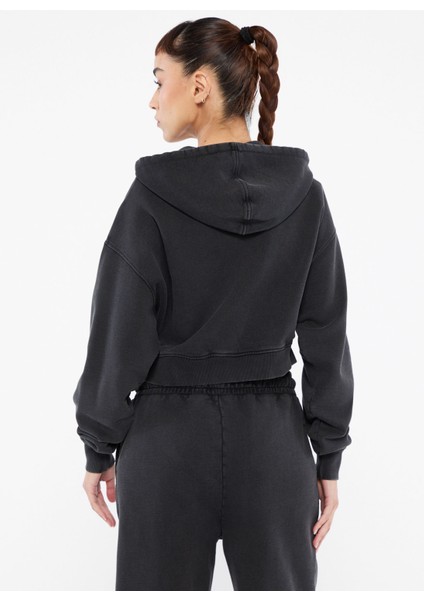 Siyah Kadın Standart Kalıp Sweatshirt Go Rhınestone Crop H - Organıc Cott modelleri