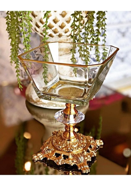 6'lı Metal Ayaklı Gold Detaylı Magnolia Kase ve Şekerlik Seti