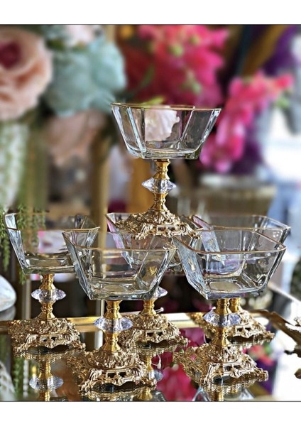 6'lı Metal Ayaklı Gold Detaylı Magnolia Kase ve Şekerlik Seti modelleri