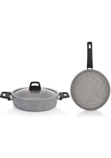 26 cm Set, Basık Tava ve Tencere, Şık Gri Renkli Mutfak Ikilisi fiyatları