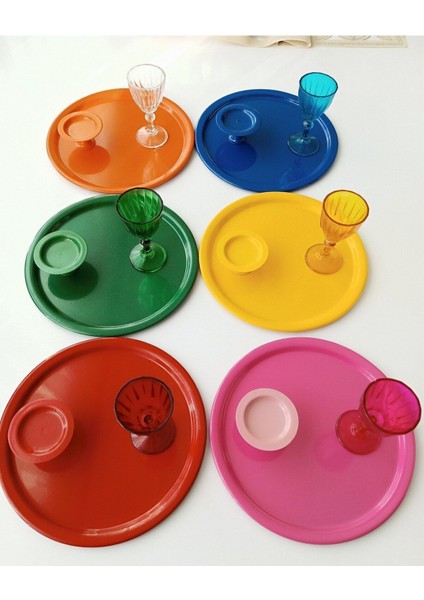 6'lı Renkli Tek Kişilik Sunum Tepsisi Seti