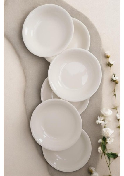 6'lı Porselen Çukur Yemek Tabağı, 16 Cm, Beyaz, Şık ve Hafif Tasarım