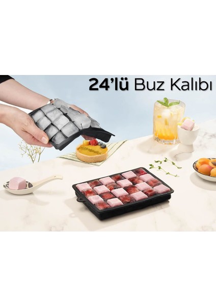 24'lü Silikon Buz Kalıbı, Bpa Free, Kolay Kullanım ve Temizlik