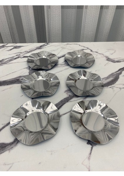 6'lı Gümüş Dalga Model Paslanmaz Metal Çay Tabağı Seti fiyatları