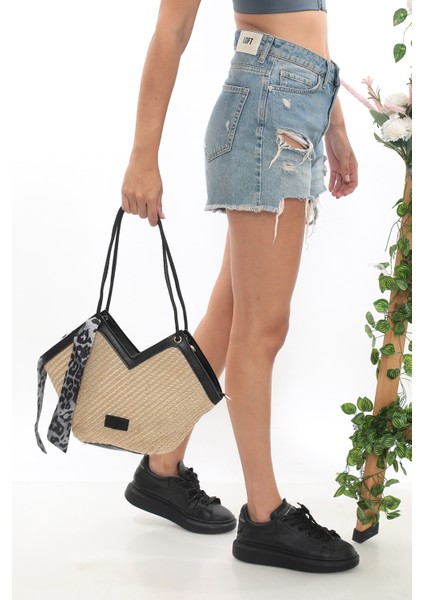 Hasır Deri Detaylı Hobo Çanta modelleri